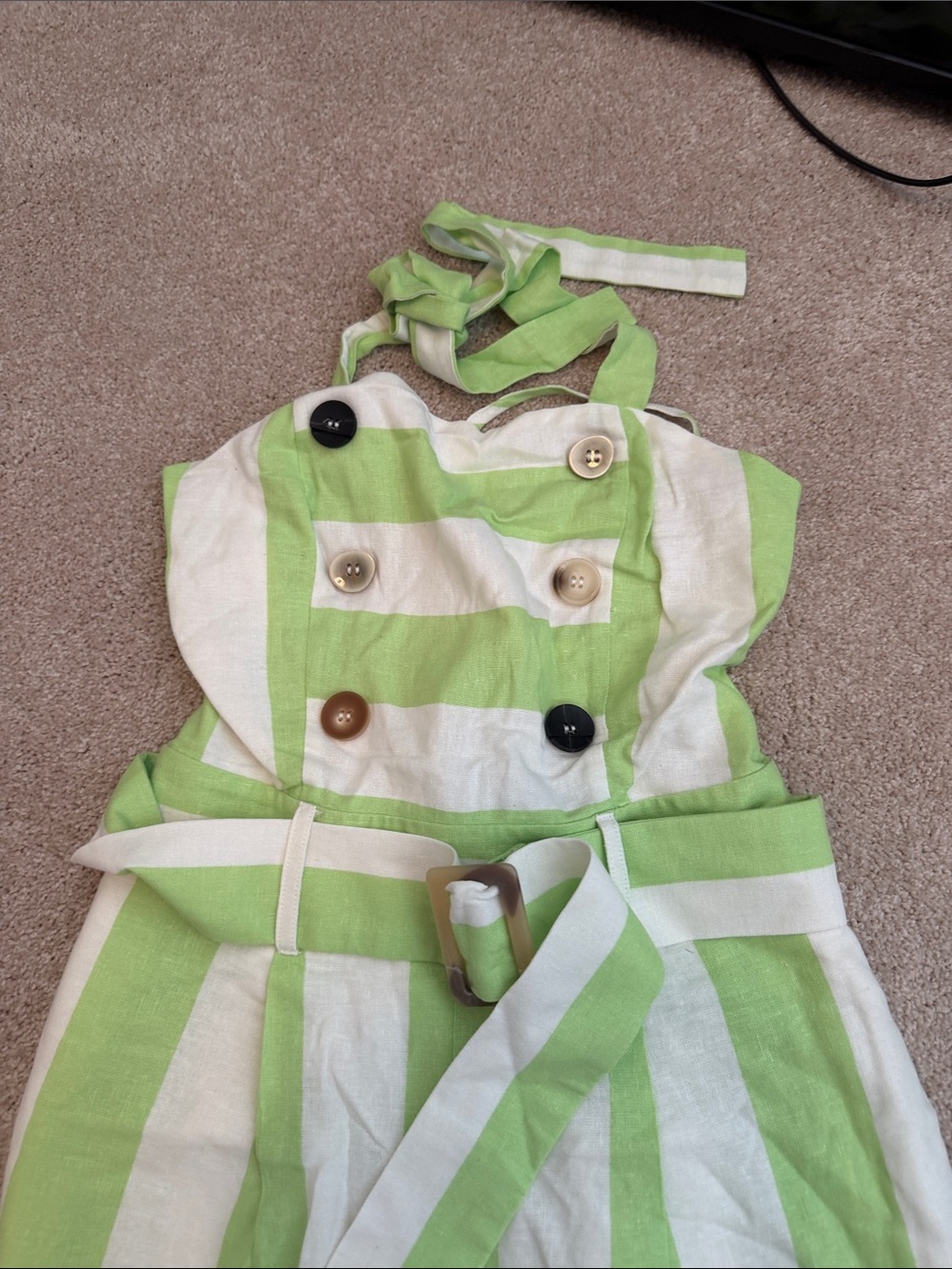 Moon River Lime & White Vertical-Stripe Wide-Leg Jumpsuit - Picture 2 of 4